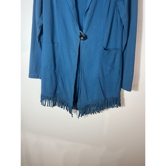 Soft Surroundings Teal Blue Long Sleeve One Button Pocketed Long Duster Medium - Picture 4 of 11